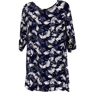 Old Navy Womens Navy Blue Floral Print Tunic Dress With Back Zipper & 3/4 Sleeve